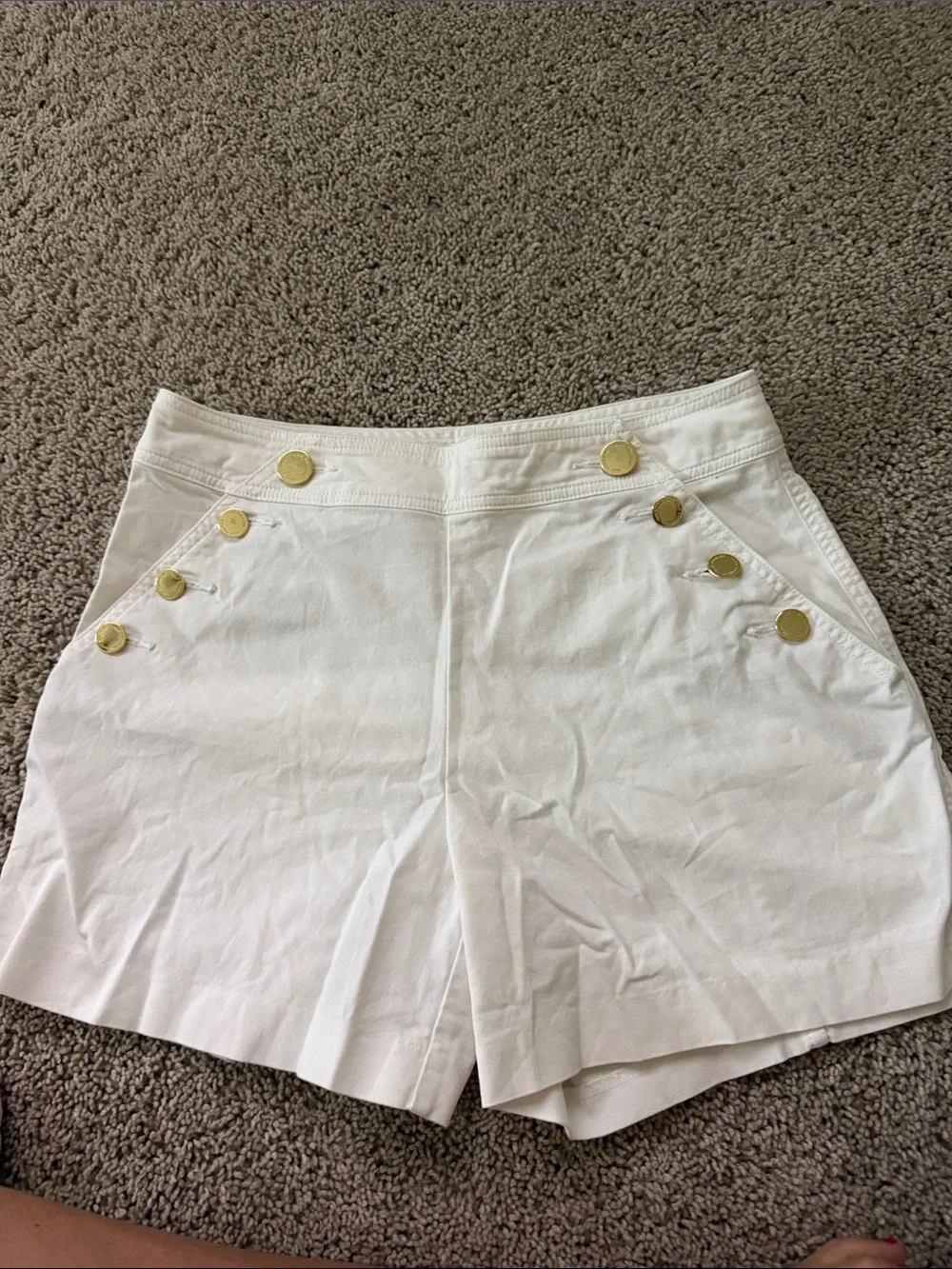 Lilly Pulitzer White Sailor-Style High-Waist Shorts with Gold Buttons